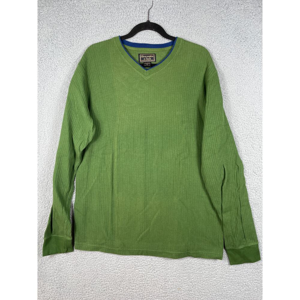 Y2K Abercrombie & Fitch Mens Size XL Green Ribbed V Neck Shirt